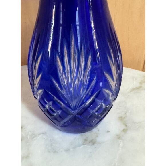Vintage Bohemian Cobalt Blue Lead Crystal Vase 7" - Picture 2 of 10